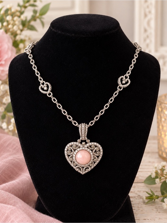 Judith Ripka Jewelry - Judith Ripka Pink CZ Heart Enhancer Sterling Silver Station Necklace